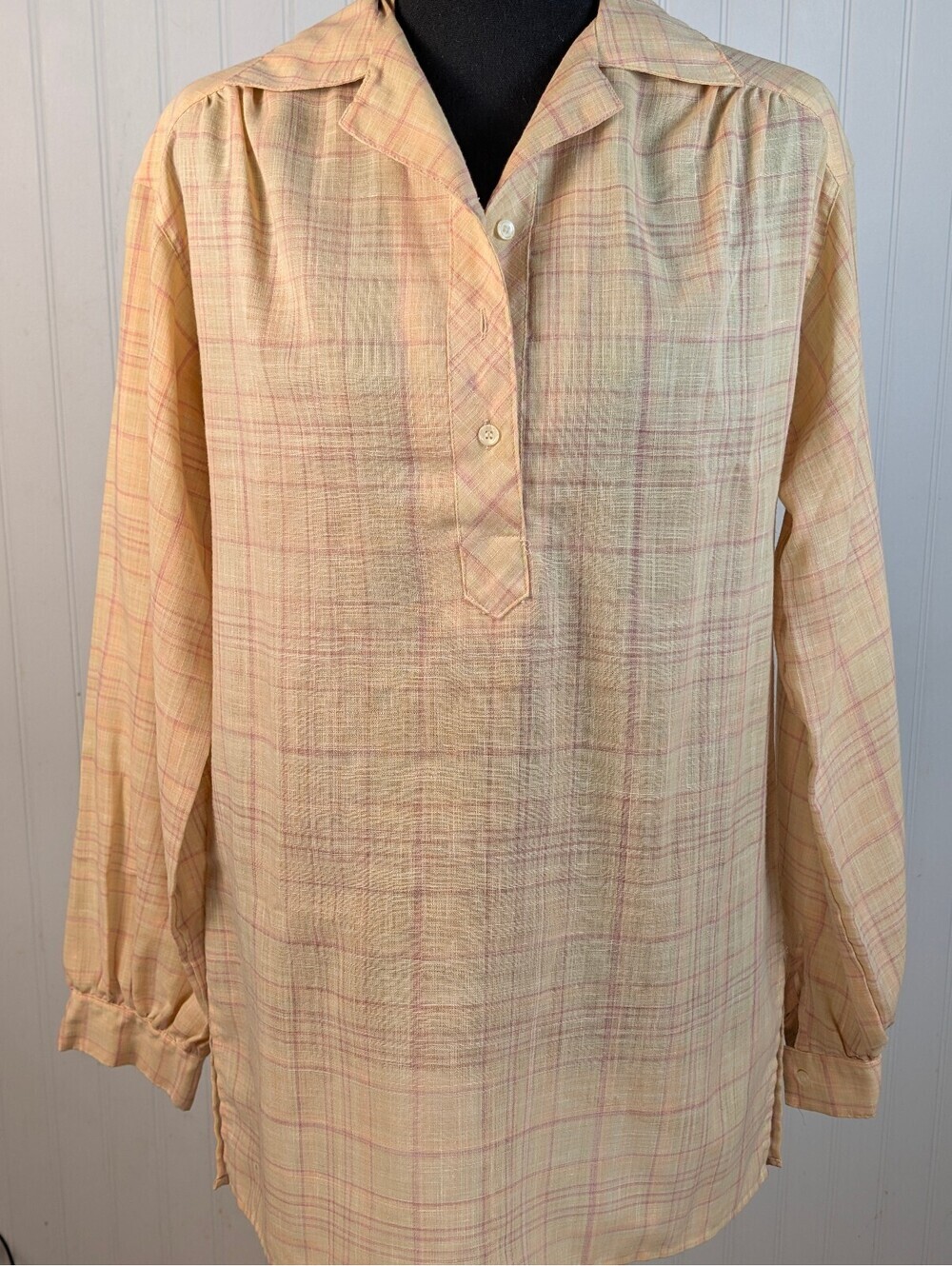 Vintage The Villager Peach Pink Plaid Long Sleeve Shirt